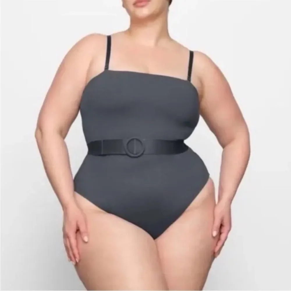 Skims Sculpting One Piece Belted Swimsuit Strapless Charcoal Grey NEW NWT 3X